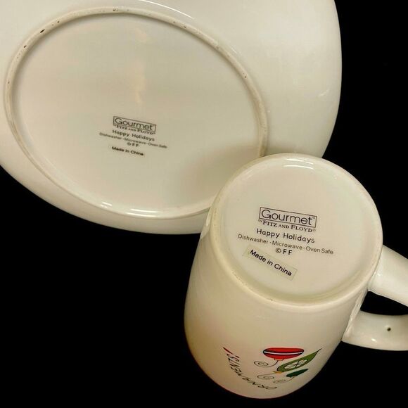 Fitz AND FLOYD “ORNAMENTS” DESSERT PLATE AND MUG - Picture 3 of 4